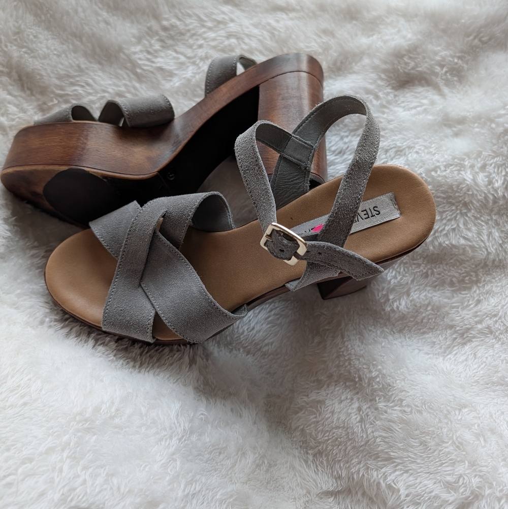 Steve Madden Suede Platform Block Heel Sandals Gray Size 11